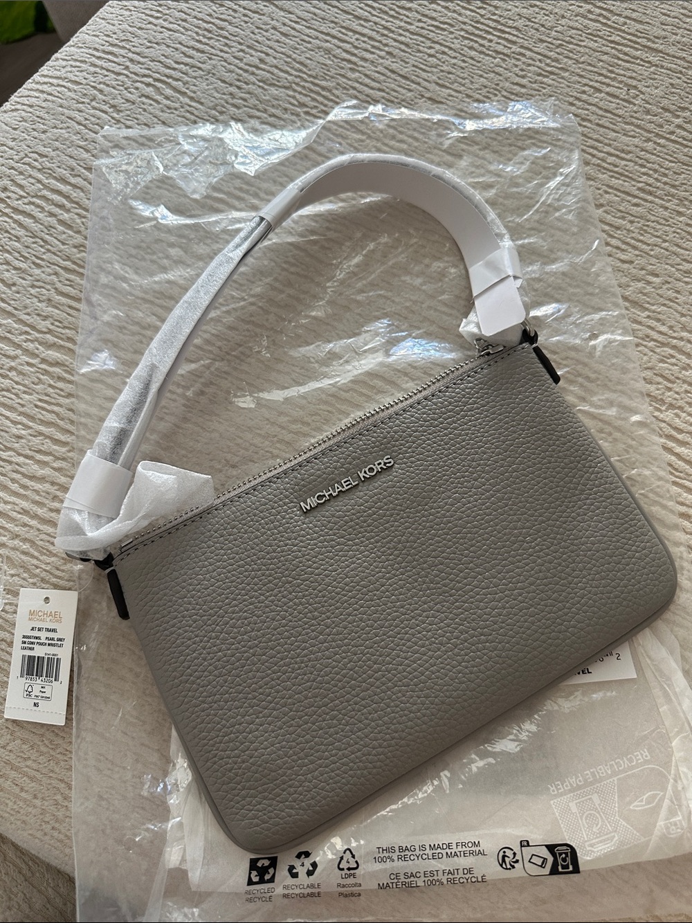 Michael Kors Pebbled Leather Shoulder Bag in Light Gray